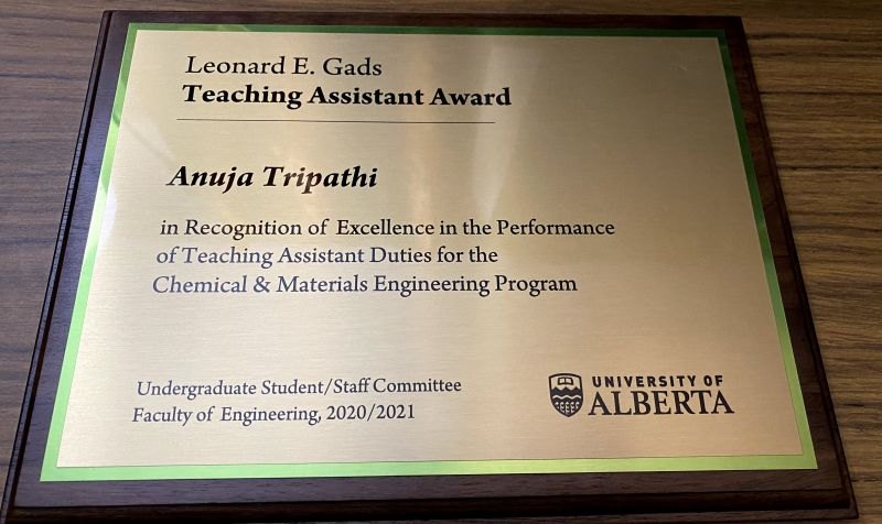Leonard E. Gads Teaching Assistant Award plaque